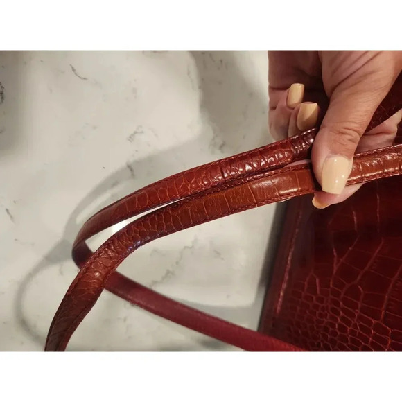 Vintage Brighton Croc Embossed Patent Double-Heart Structured Shoulder Bag - Picture 15 of 15